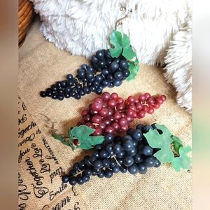 Vintage lot of 3 - 8 inch Rubber grapes 2 purple one red